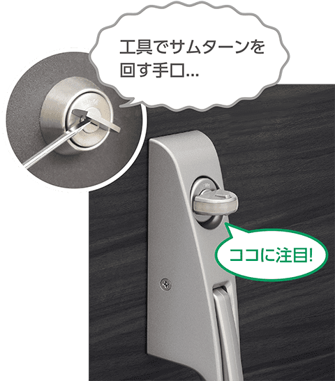 工具でサムターンを回す手口... ココに注目！